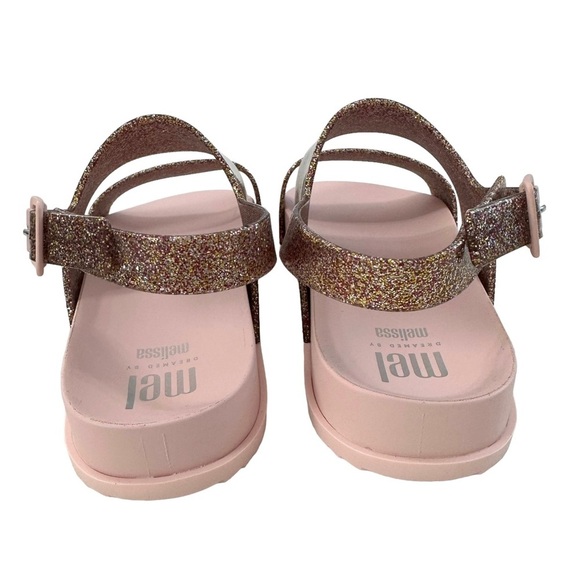 New in Box Mini Melissa Pink/Pink Glitter Mel Cosmis Sandals Kids Size 2 - Picture 7 of 13